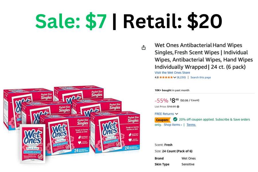 144 ct Wet Ones Antibacterial  Hand Wipes on Sale: $7 | Normally: $20