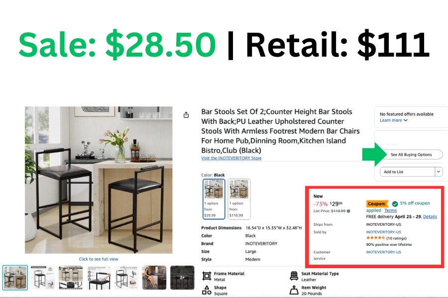 Set of 2 Barstools on Sale for $18.50 | Normally $111