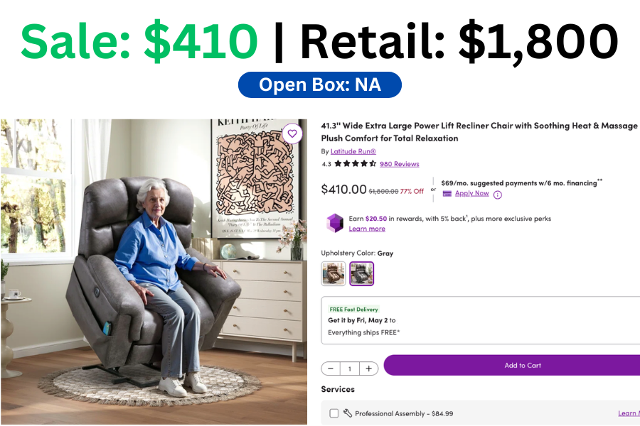 Power Lift Recliner Chair w/ Soothing Heat &amp; Massage on Sale for $410 | Normally $1,800