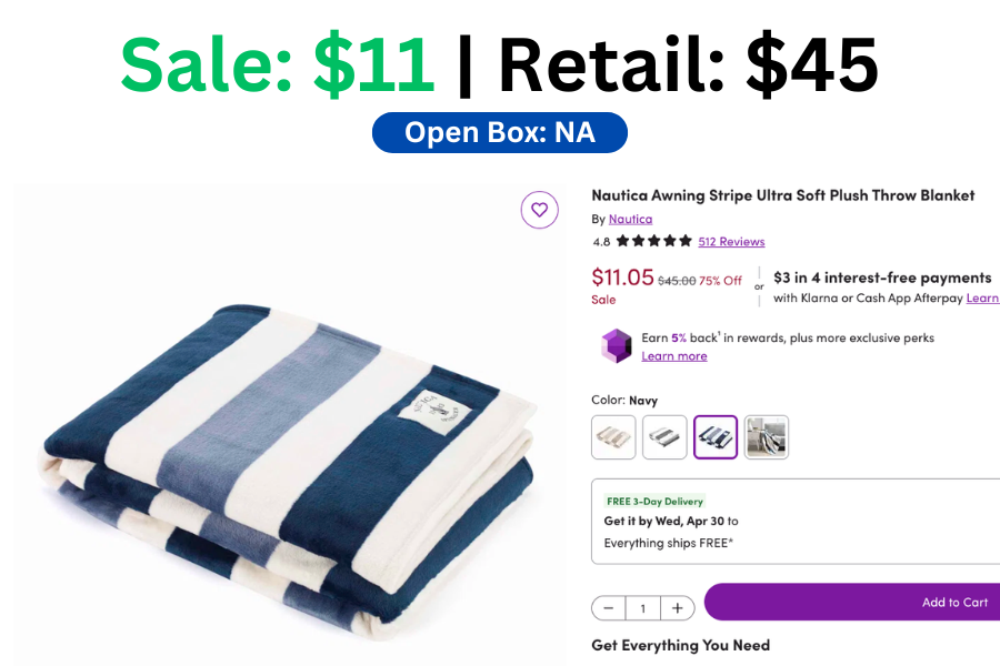 Nautica Ultra Soft Throw Blanket on Sale for $11 | Normally $45