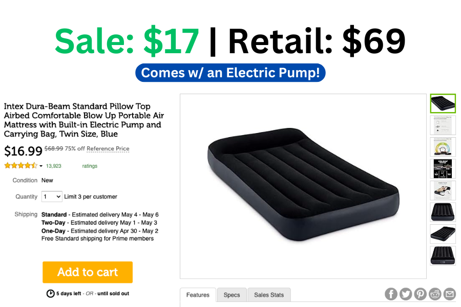 Air Mattress w/ Electric Pump &amp; Carrying Bag on Sale for $17 | Normally $69