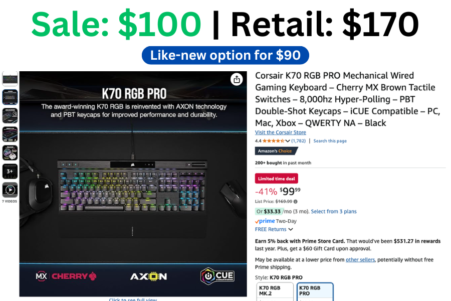 Corsair Mechanical Keyboard on Sale for $100 | Normally $170