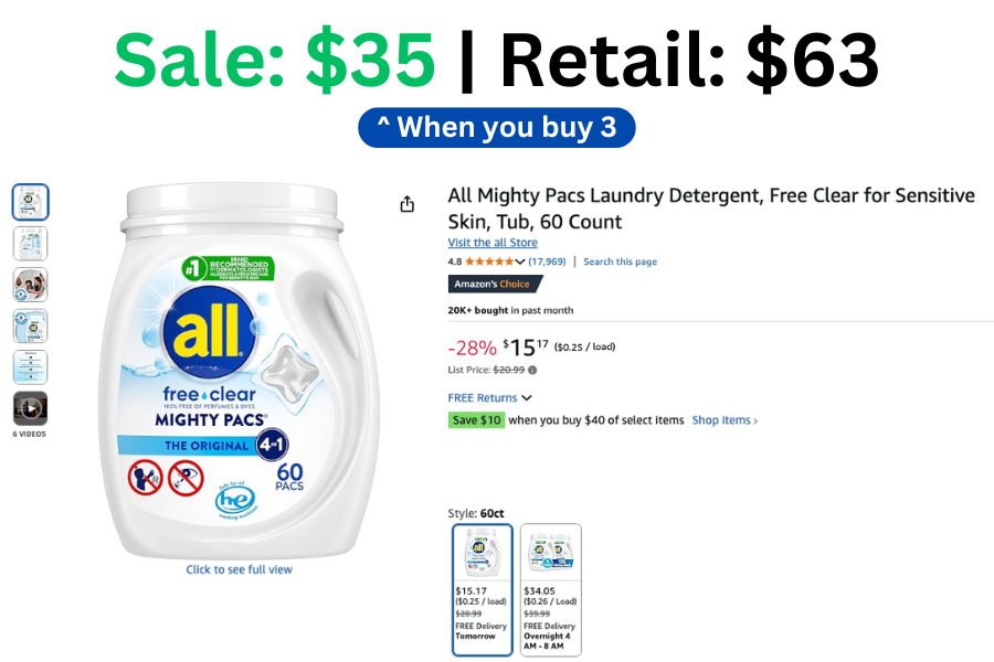 60 ct Laundry Detergent on Sale for $35 | Normally $63