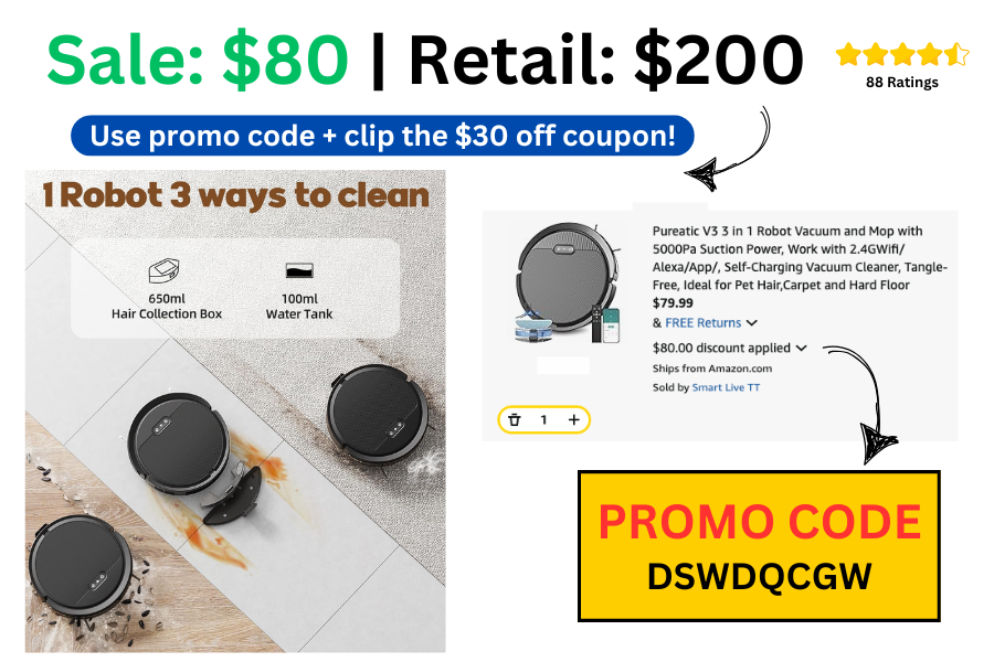 3 in 1 Robot Vacuum &amp; Mop on Sale: $80 | Normally $200