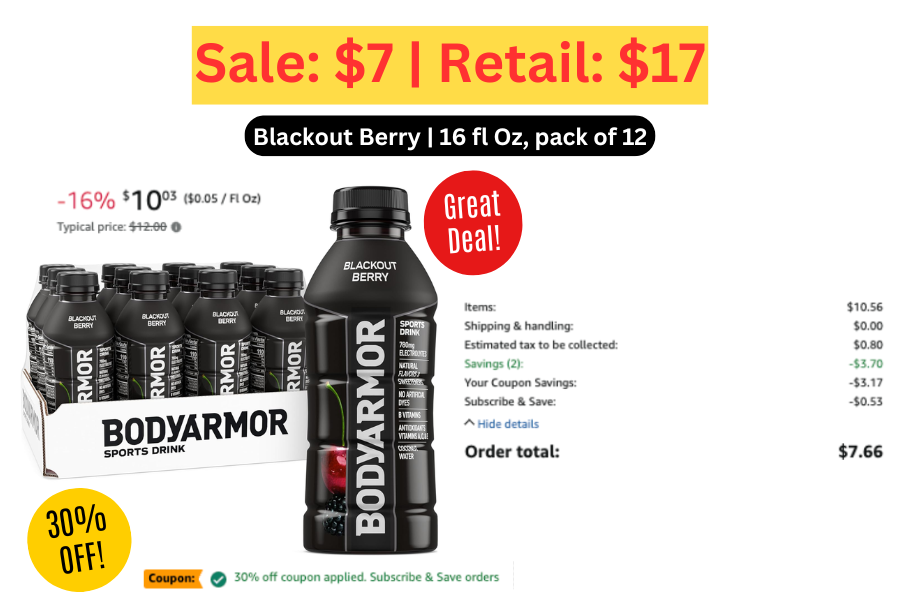 (Sale: $7 | Retail: $17) 12 pk BODYARMOR Sports Drink Blackout Berry, 16 Fl Oz