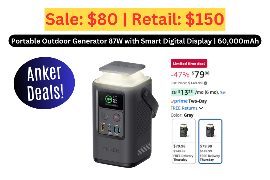 (Sale: $80 | Retail: $150) ANKER 87W Portable Outdoor Generator