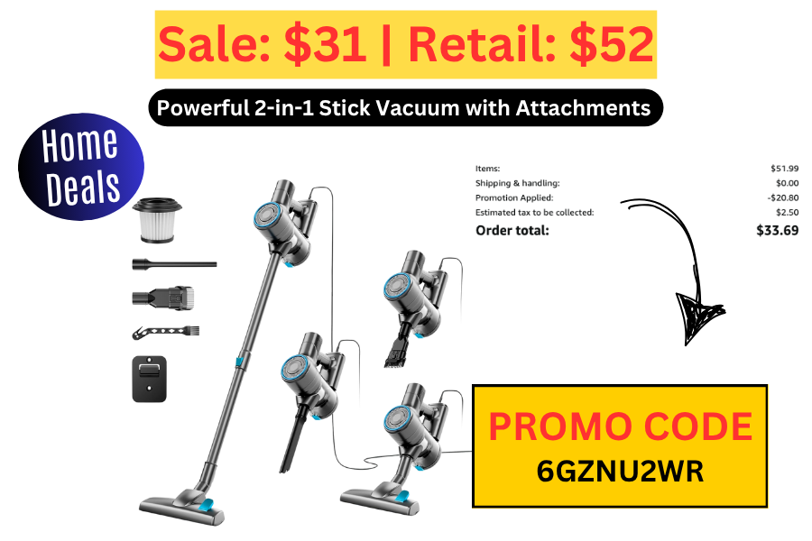 (Sale: $31 | Retail: $52) Stick Vacuum with Attachments