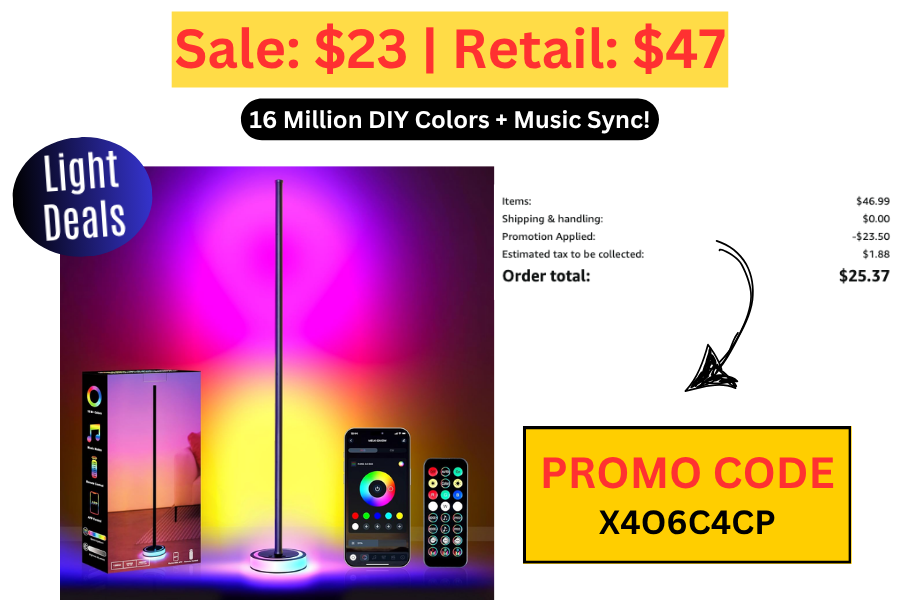 (Sale: $23 | Retail: $47) Smart RGBICW LED Corner Lamp