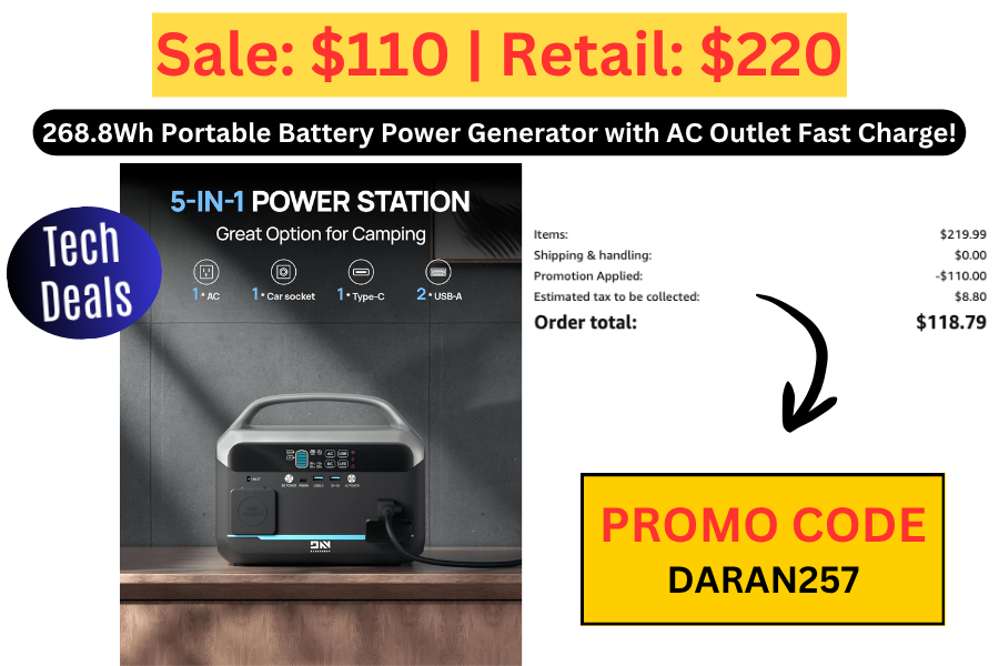 (Sale: $110 | Retail: $220) 268.8Wh Portable Battery + Power Generator