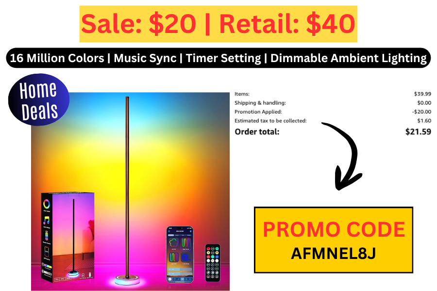 (Sale: $20 | Retail: $40) Smart RGBICW Corner Floor Lamp