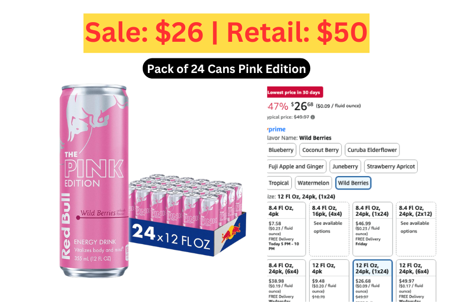 (Sale: $26 | Retail: $50) 24 pk Red Bull Wild Berries, Pink Edition