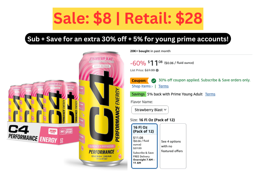 (Sale: $8 | Retail: $28) 12 pk C4 Energy Drink Strawberry Blast