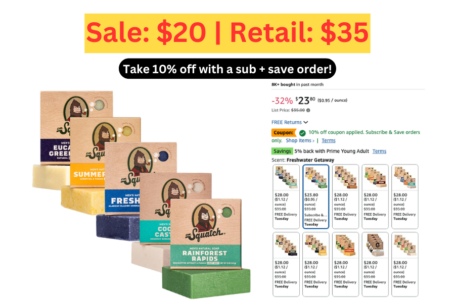 (Sale: $20 | Retail: $35) 5 pk Dr. Squatch Natural Bar Soap Gift Set