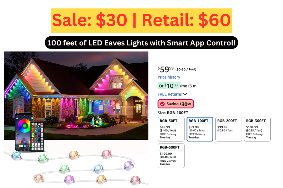 (Sale: $30 | Retail: $60) 100 ft LED Eaves Lights