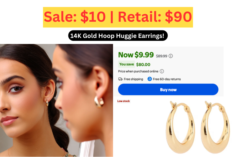 (Sale: $10 | Retail: $90) 14K Gold Hoop Huggie Earrings
