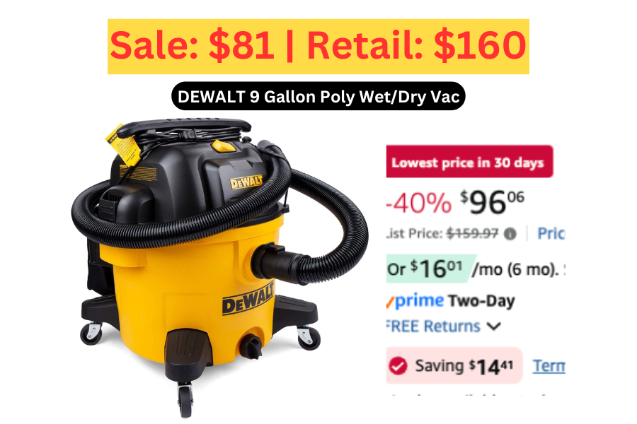 (Sale: $81 | Retail: $160) DEWALT 9 Gallon Poly Wet/Dry Vac
