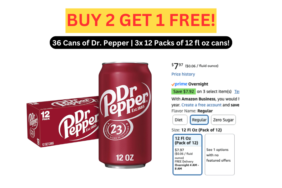 (BUY 2 GET 1 FREE!) 36 Cans of Dr. Pepper