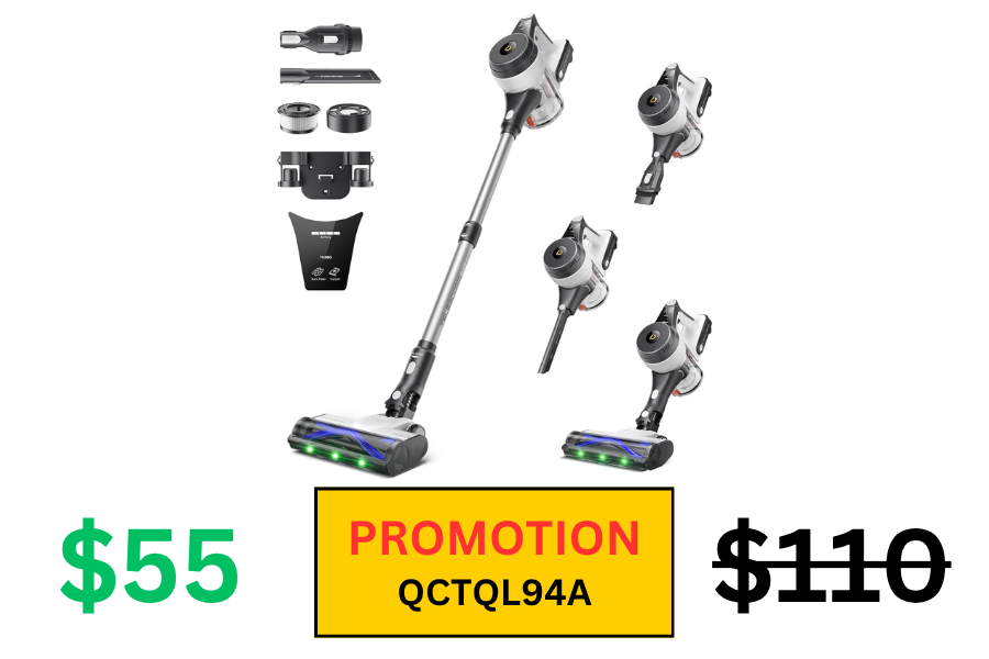 (Sale: $55 | Retail: $110) Cordless Stick Vacuum Cleaner | Anti-Tangle | LED Display Screen | Self-Standing