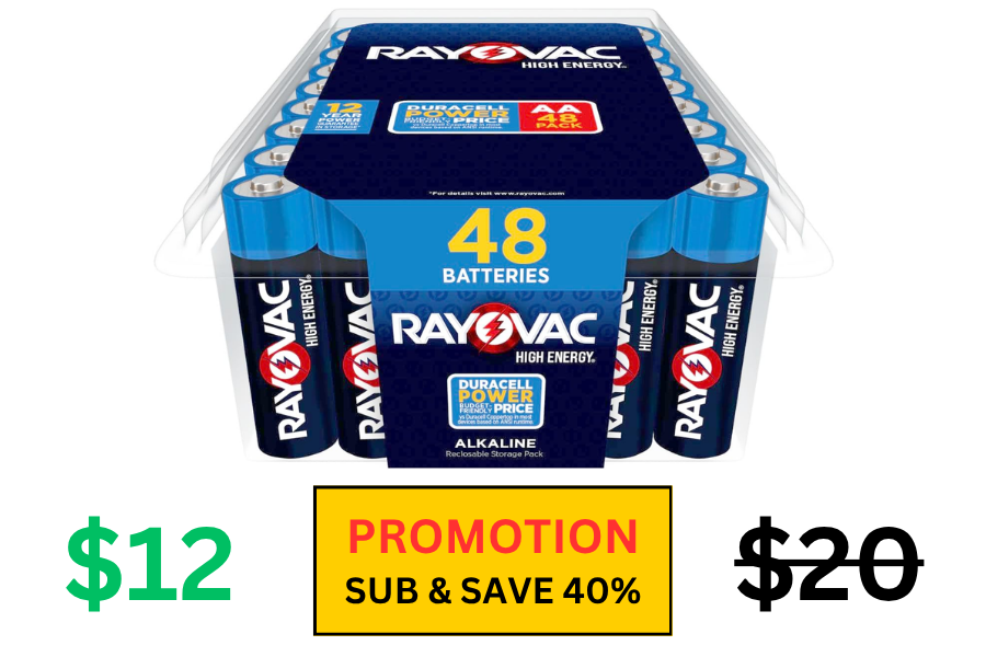 (Sale: $12 | Retail: $20) 48 pk Rayovac High Energy AA Batteries