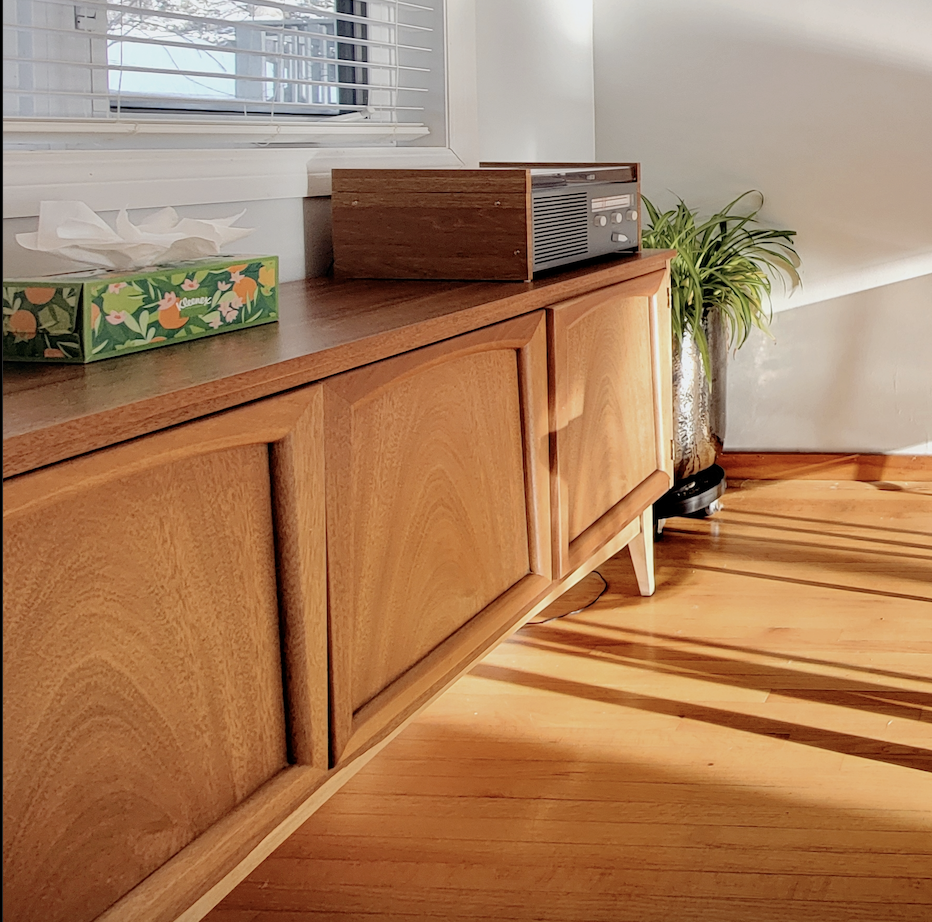 teak credenza with interior shelves