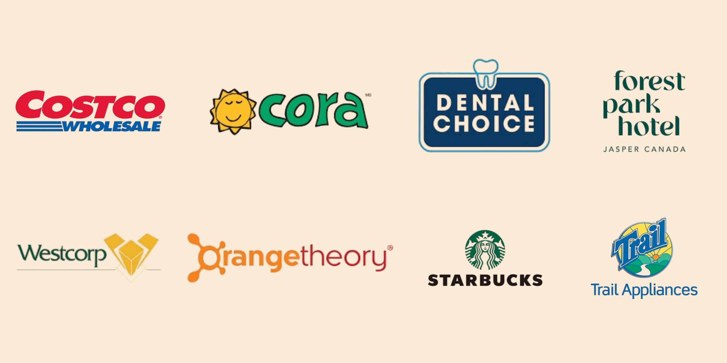Large brand names like Costco, Cora, Dental Choice, West Corp, Orangetheory fitness, Starbucks all trusted interoir vinyl film installed by best in class Rude Vinyl Ceoncepts