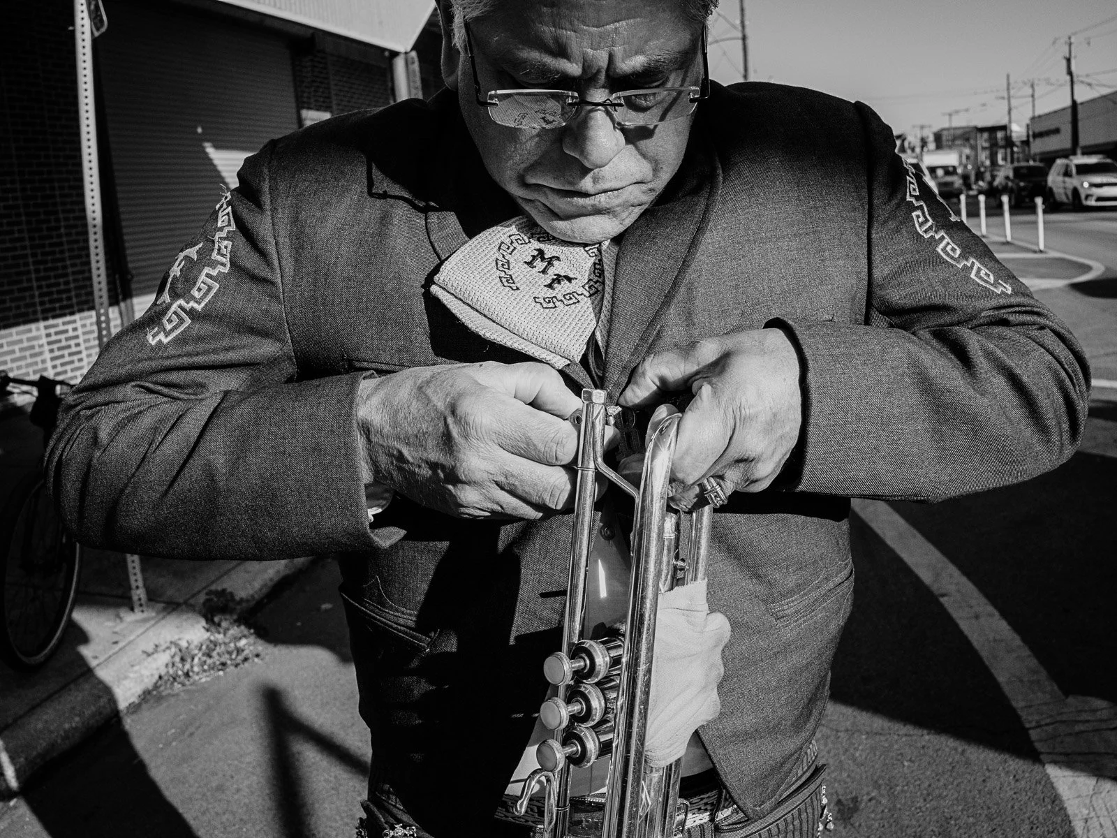 Trumpeter preparing for show in Philly, 2025