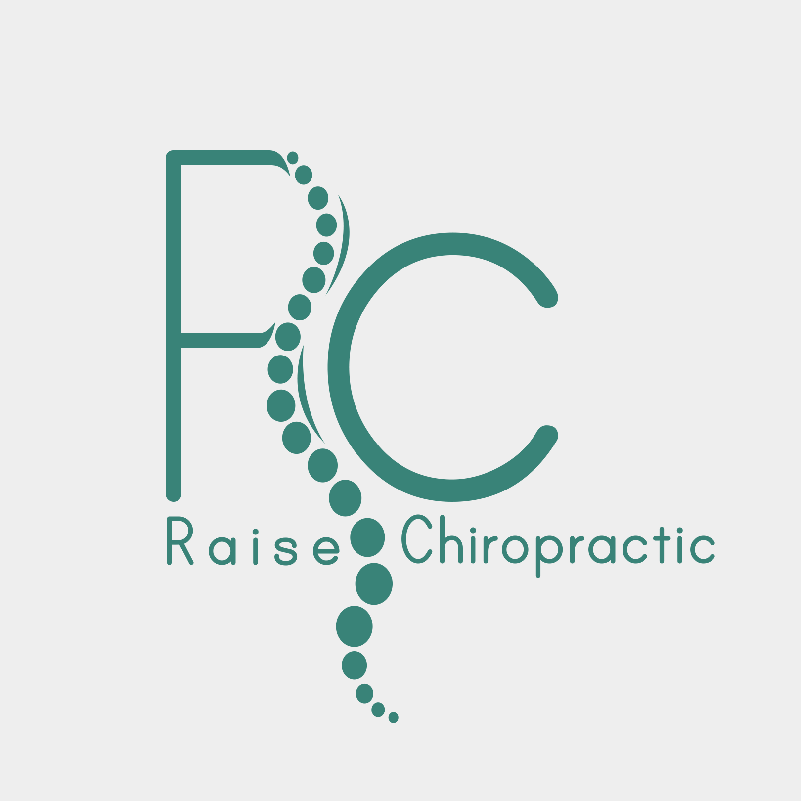 Logo for Raise Chiropractic featuring a stylized spine and the letters 'R' and 'C' with the words 'Raise Chiropractic' underneath.