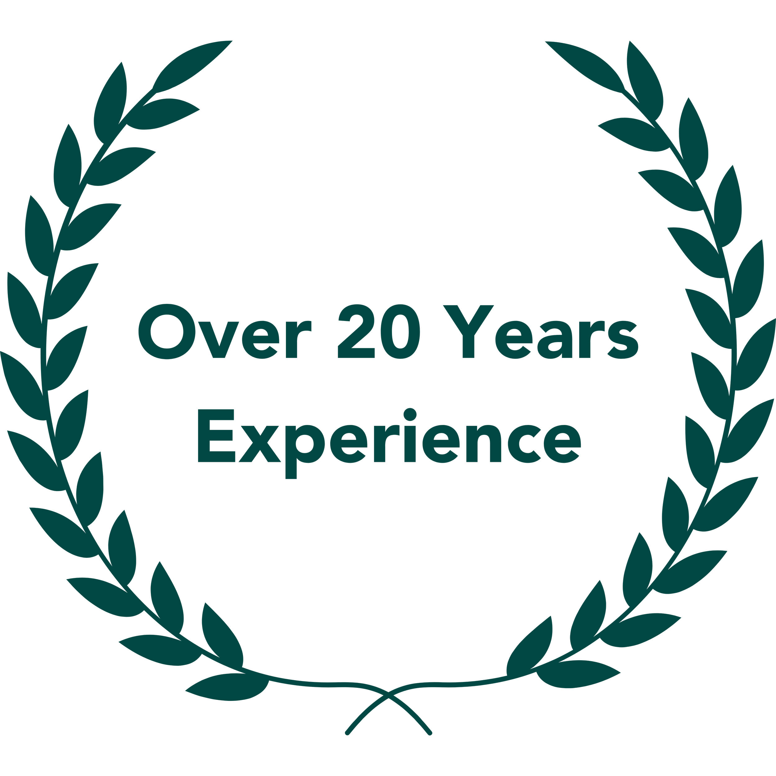 A black background with teal laurel wreath and text that reads 'Over 20 Years Experience'.