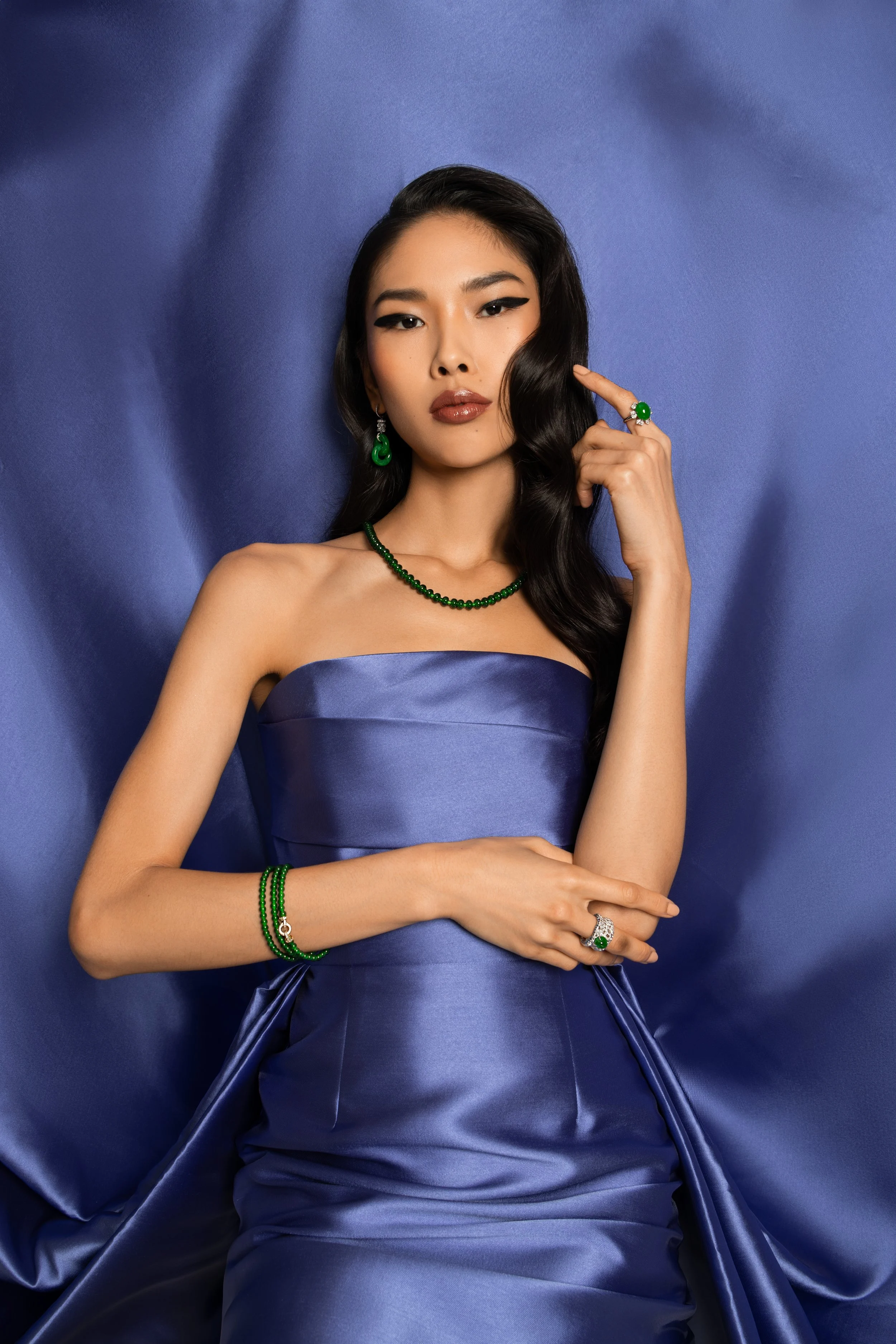 Jewelry campaign photography in Hong Kong with diamond necklace and earrings