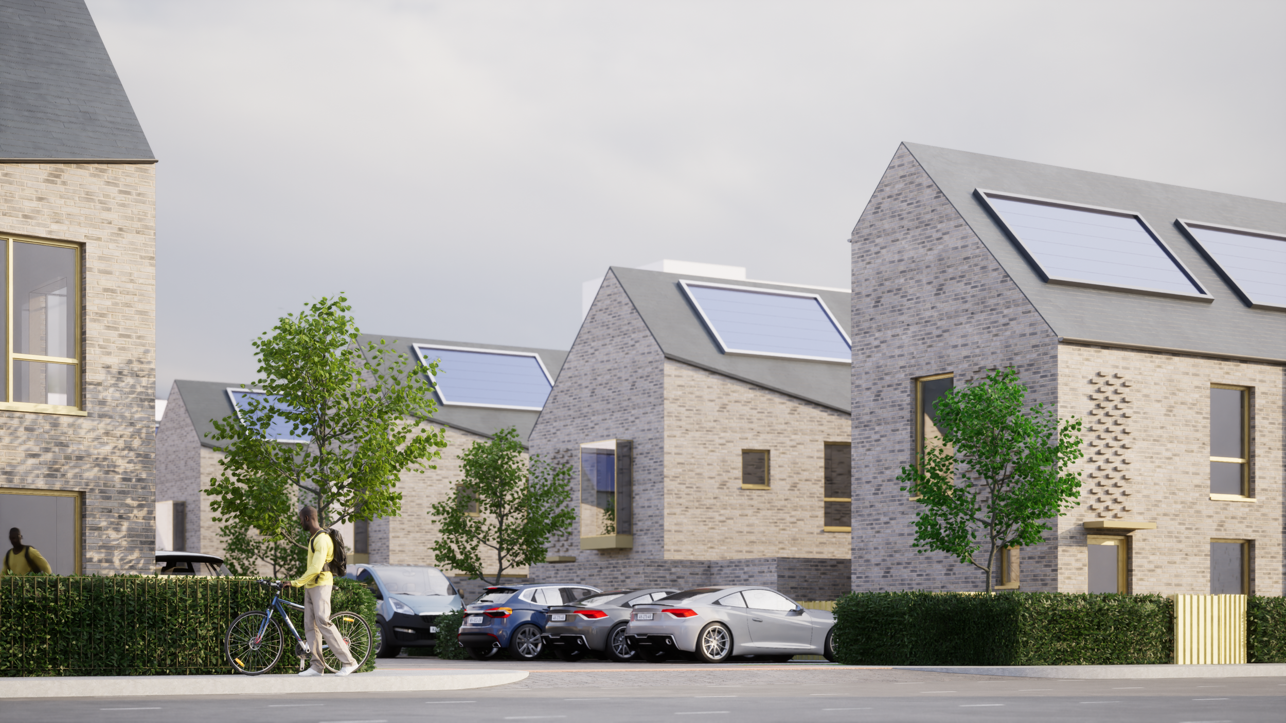 South Belfast 28-unit social housing - south-facing gardens - Modern architecture
