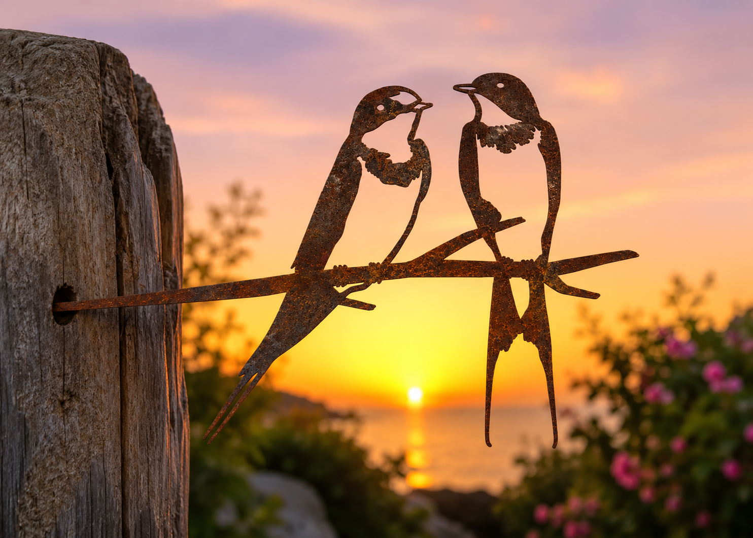 Swallows Couple Pair Metal Bird Silhouette