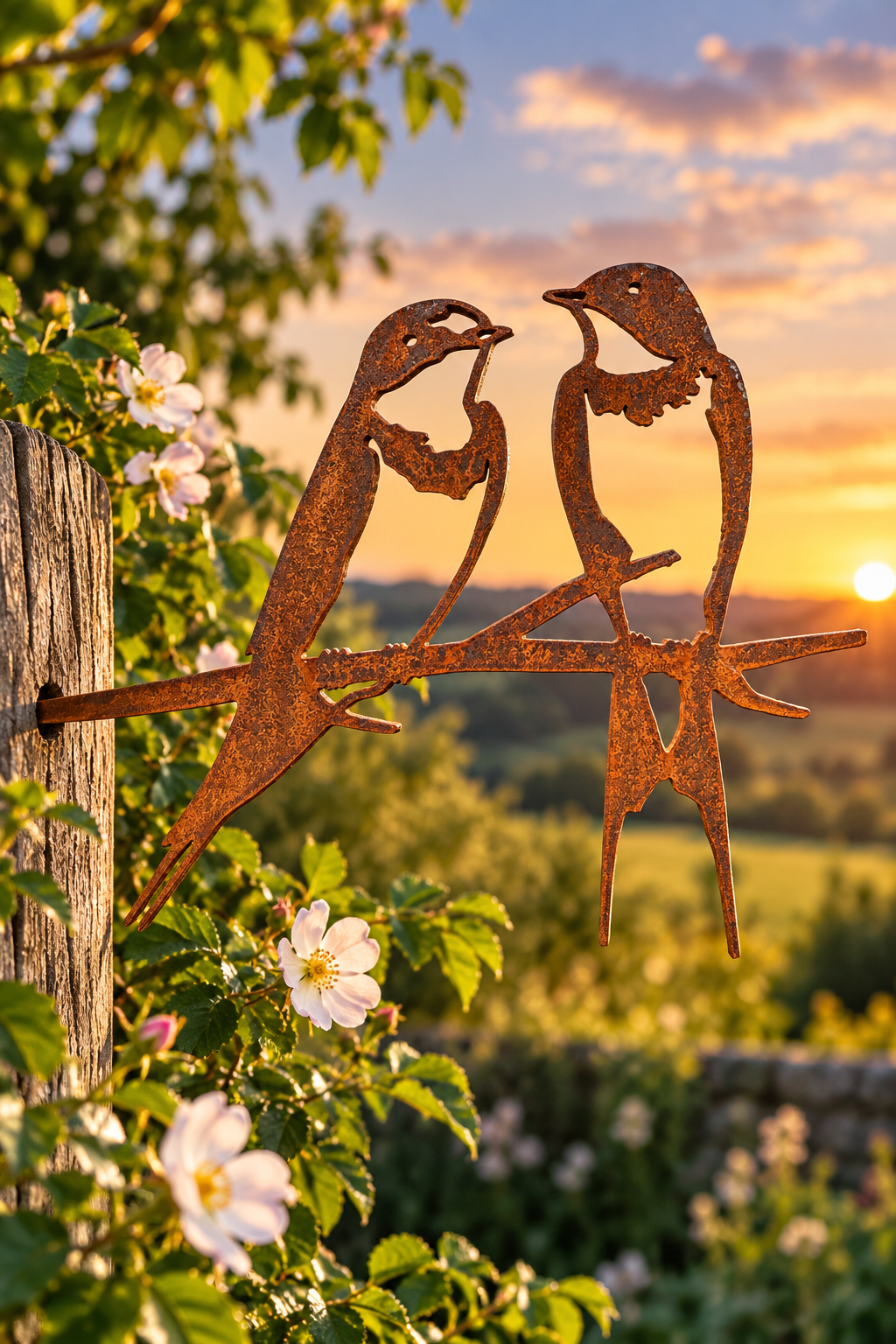 Swallows Couple Metal Bird on a Twig
