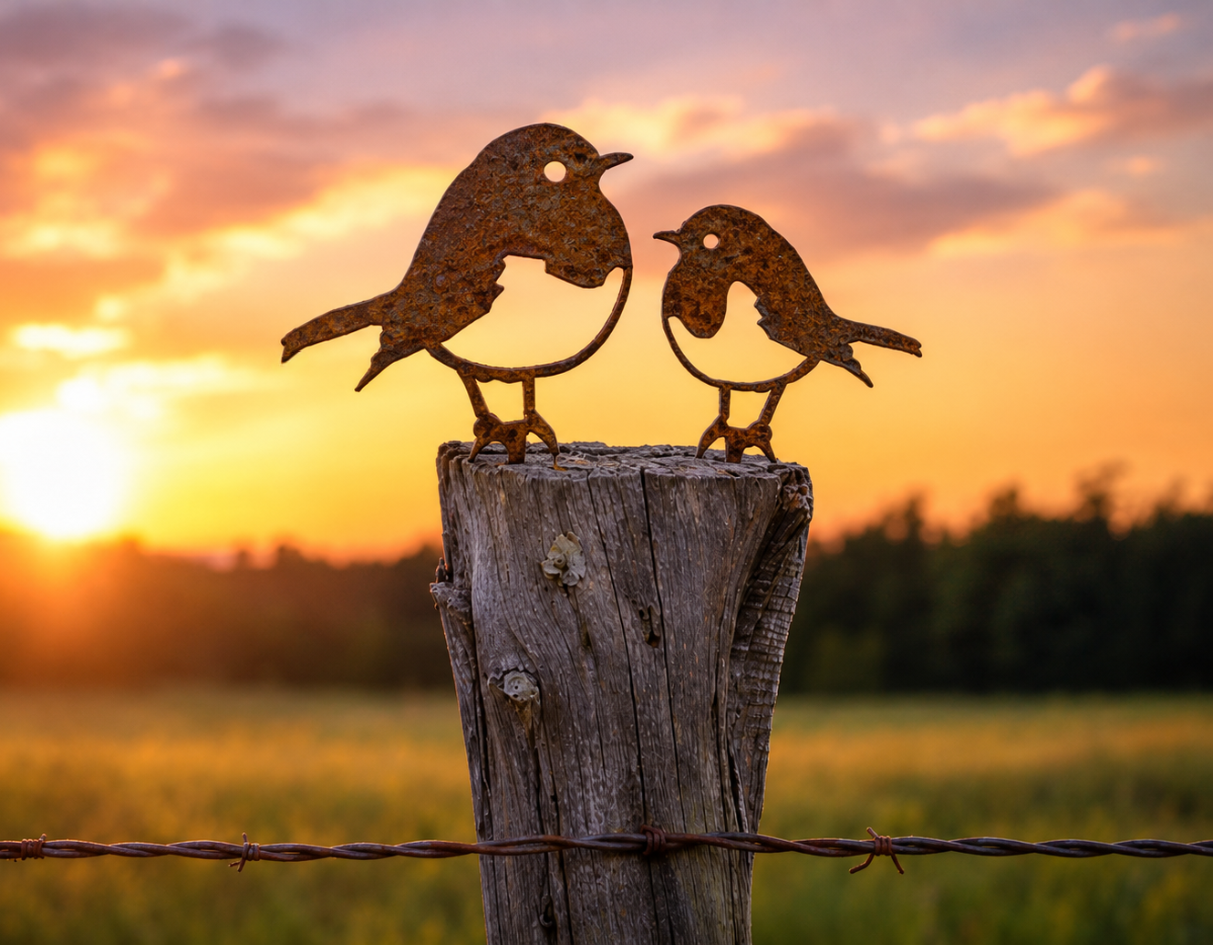 Robin and Baby Chick Fence Post Topper
