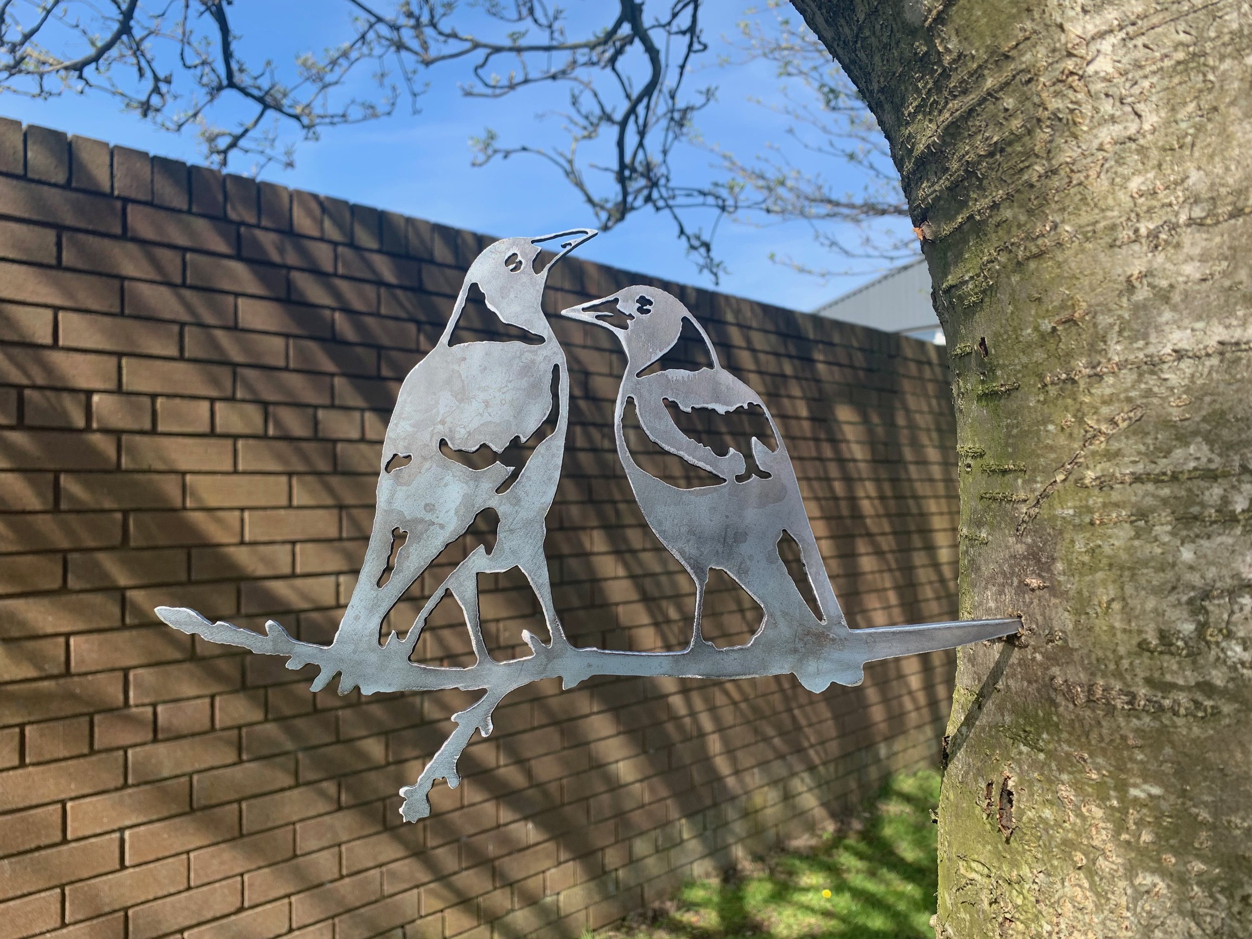 Magpie Couple Metal Birds