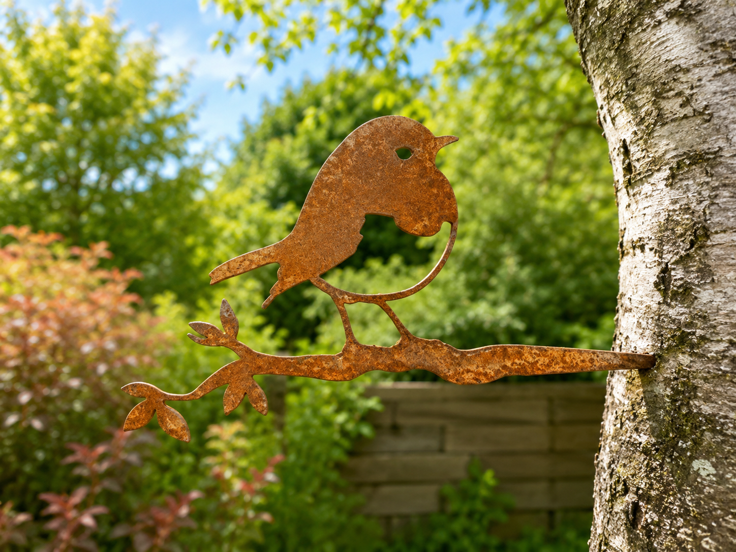 Robin on a Twig Spike Metal Bird Silhouette
