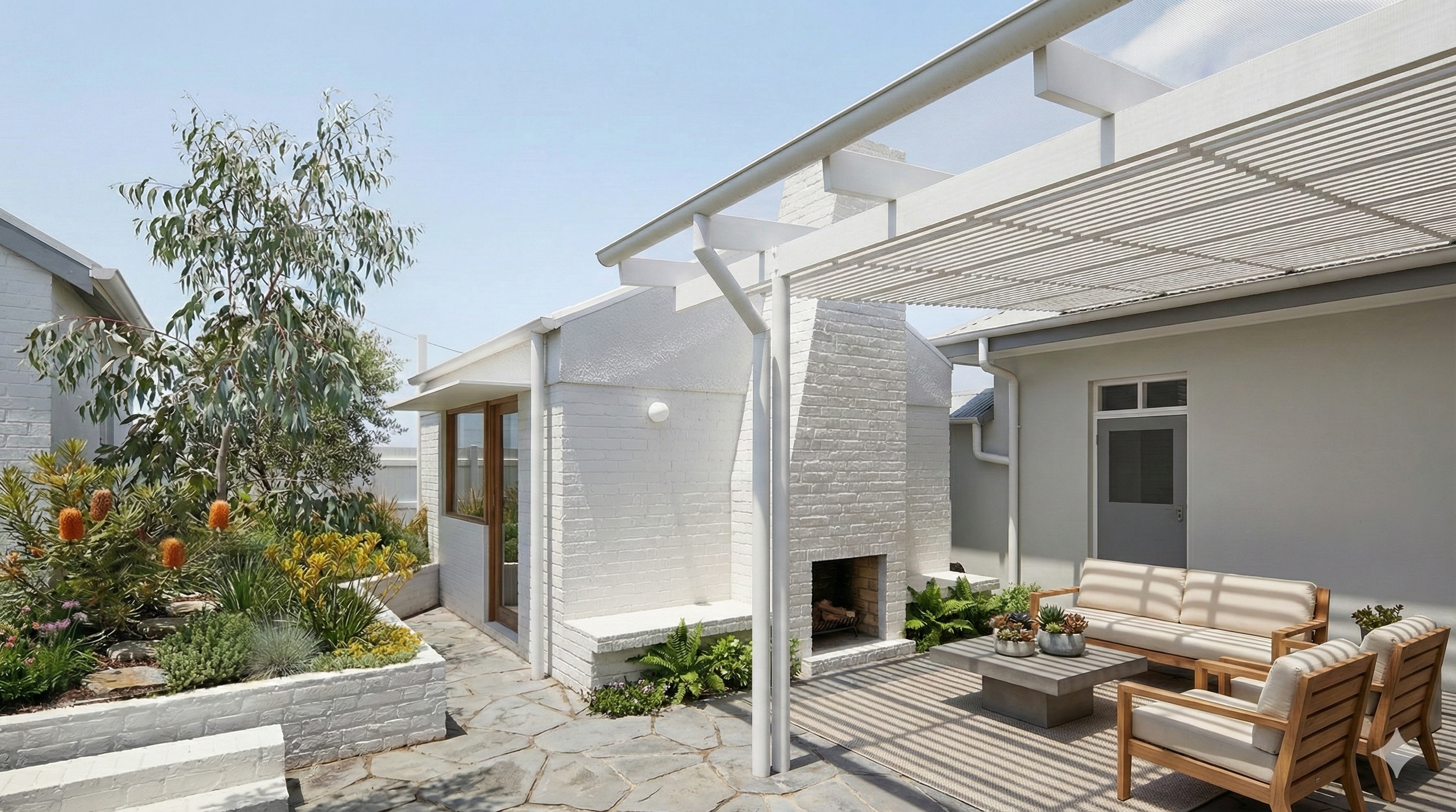 Warrnambool heritage extension designed by Lane Architects, showcasing a detached garden studio that connects the outdoor living area with the existing home.