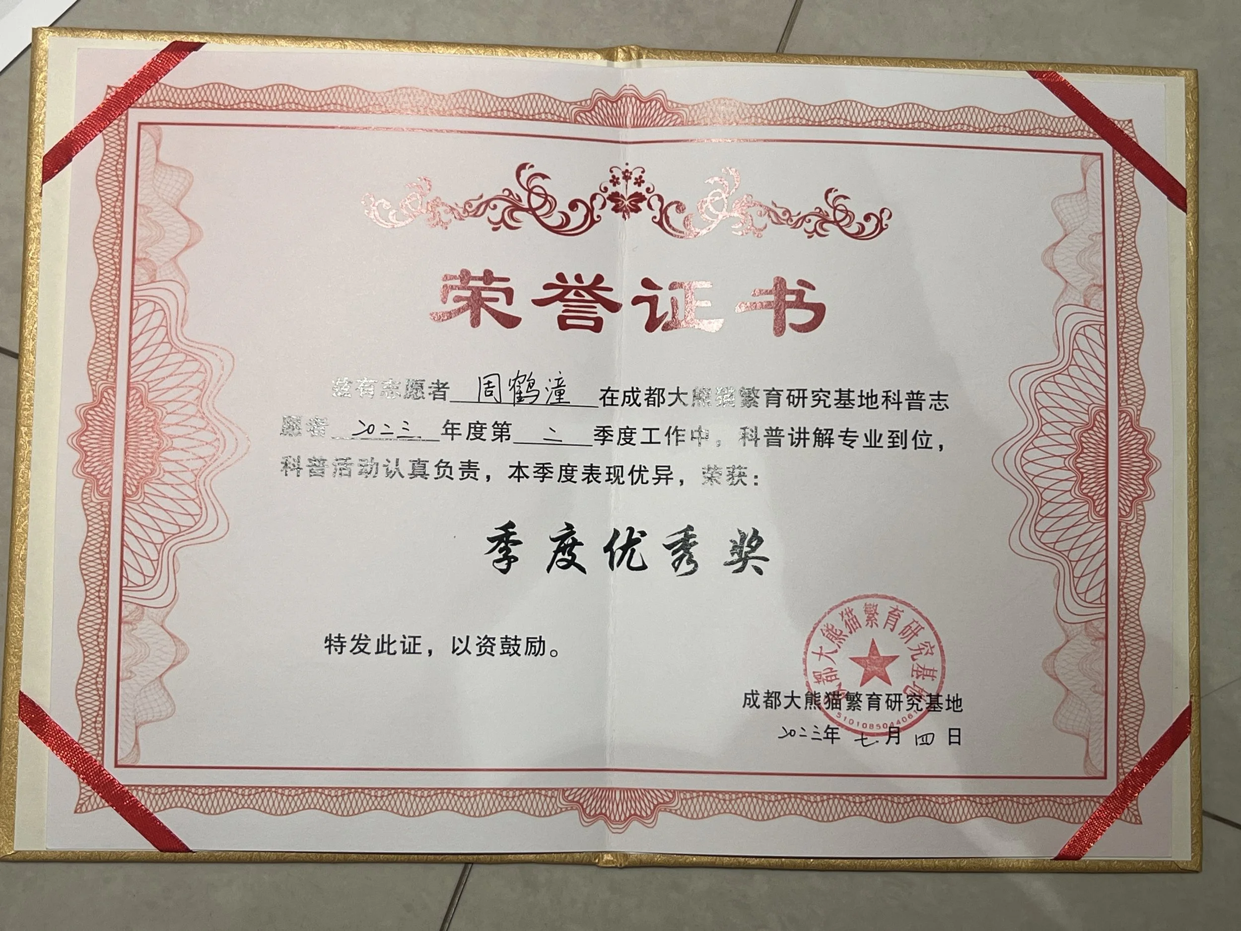 Internal Panda Base Award —2024 Annual Most Outstanding Volunteer