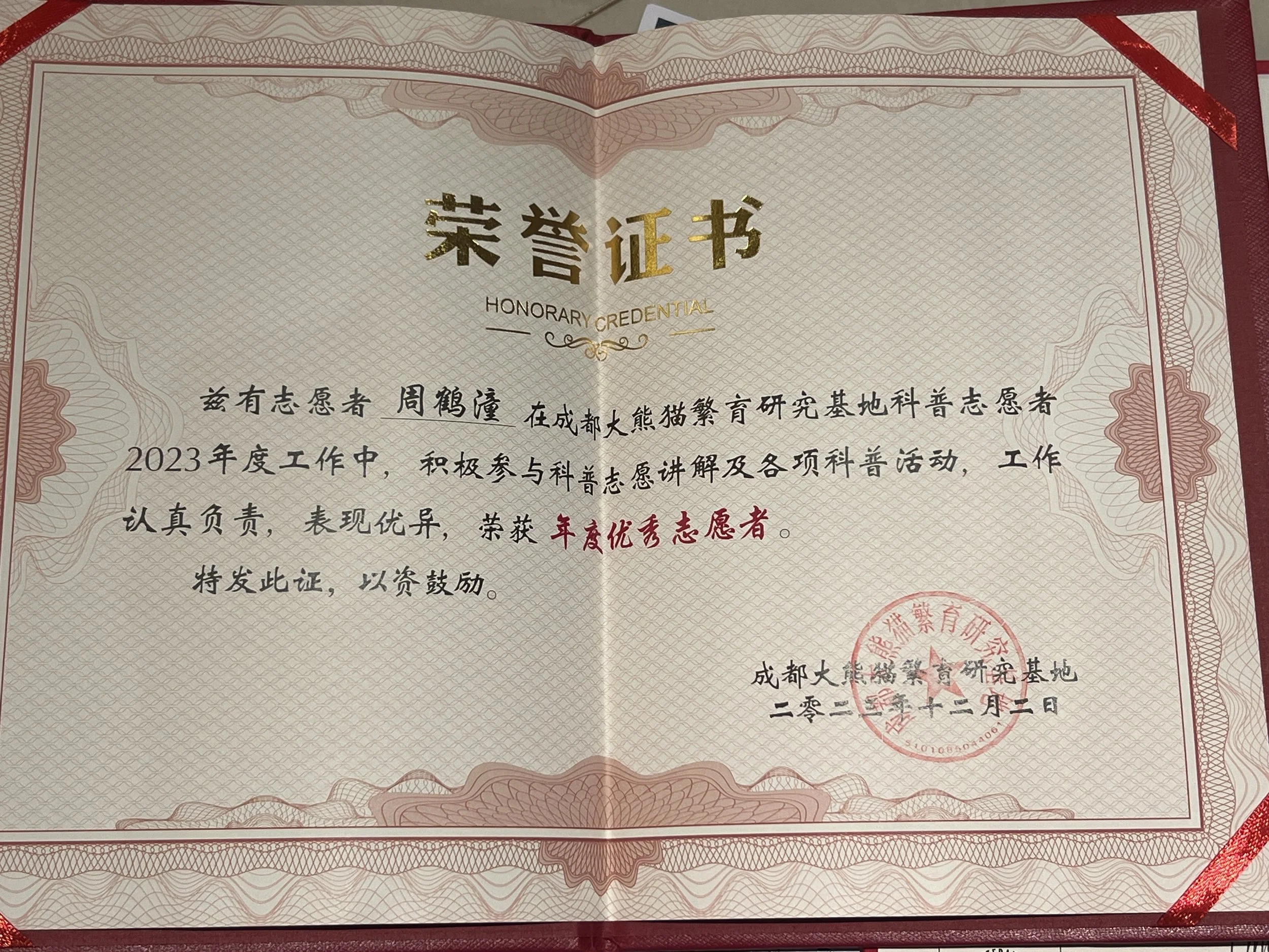 Internal Panda Base Award — 2023 Annual Most Outstanding Volunteer