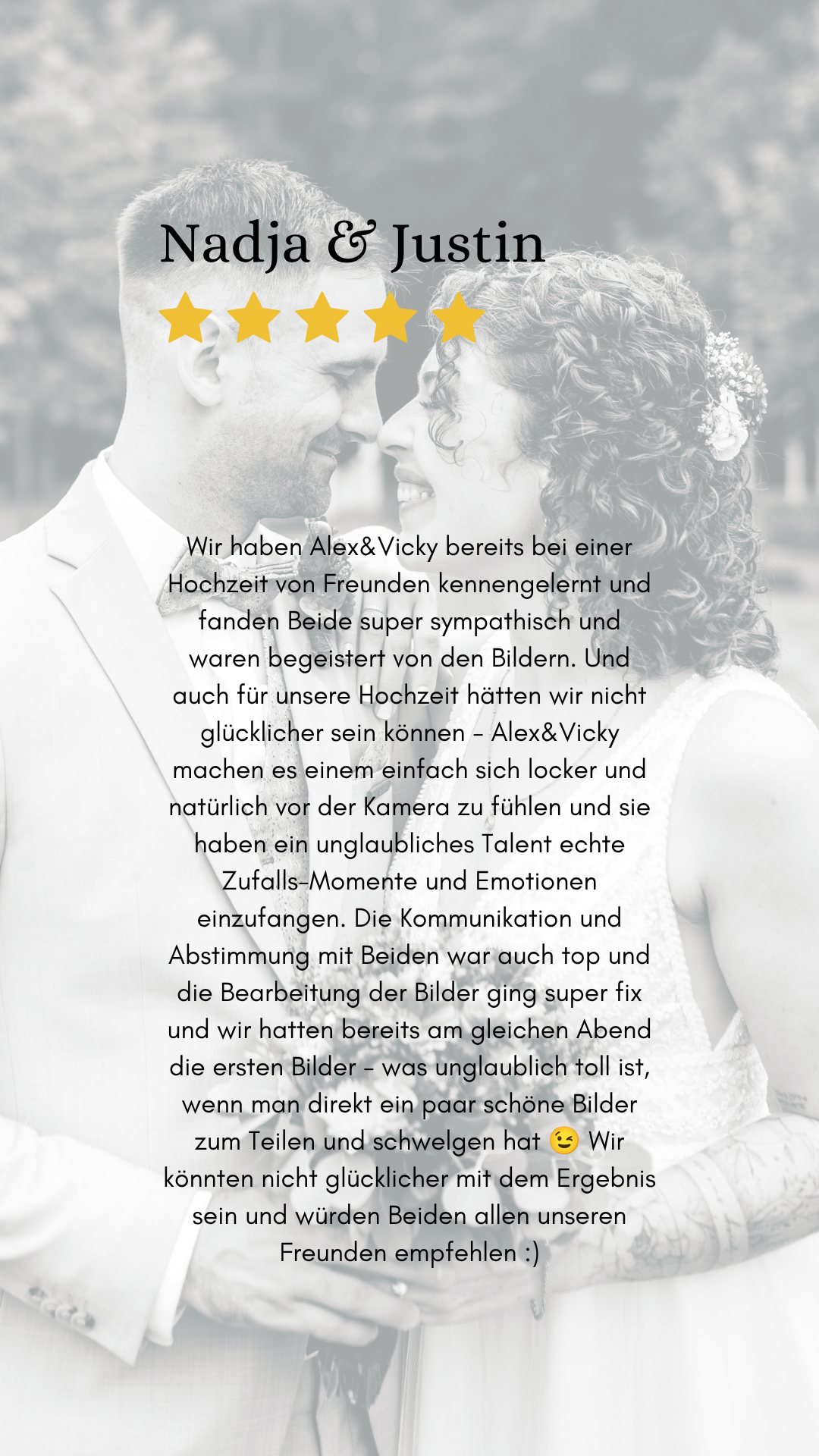 Rezension 5 Sterne Hochzeitsfotografen Vicky & Alex