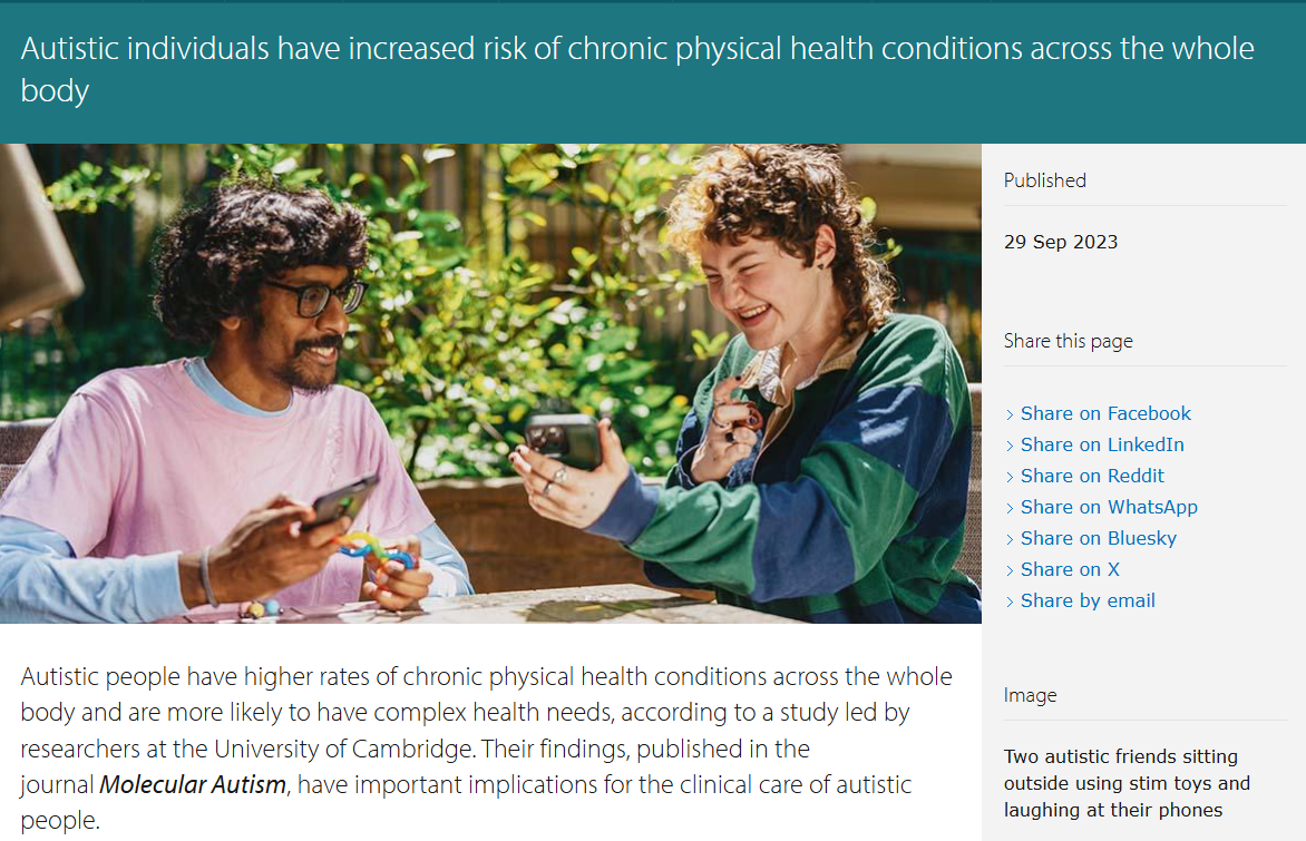 Paper: ‘Autistic individuals have increased risk of chronic physical health conditions across the whole body’
