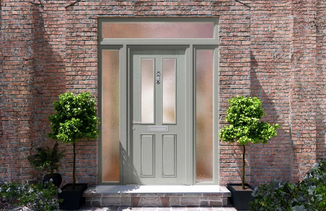 Green Grey GRP Composite Front Door Traditional Design