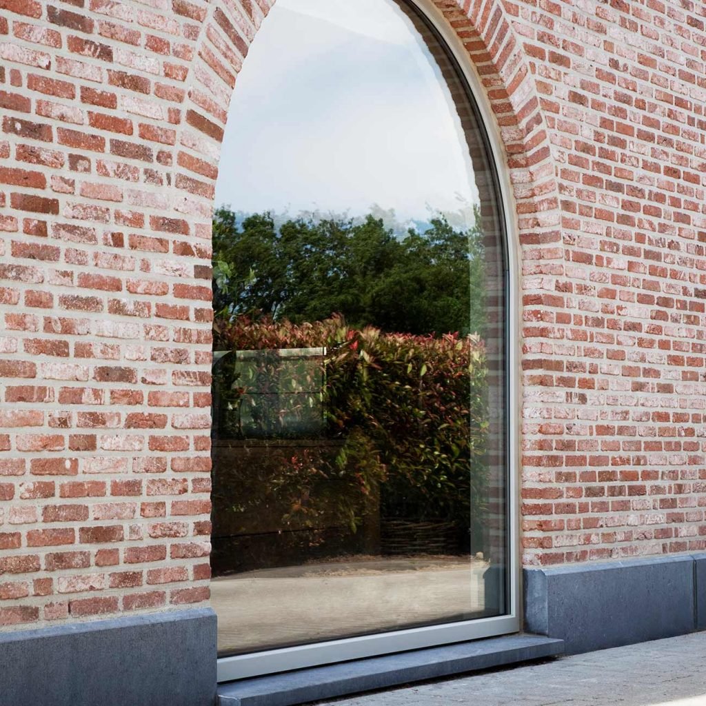 Arched Aluminium White Frame brick building high security