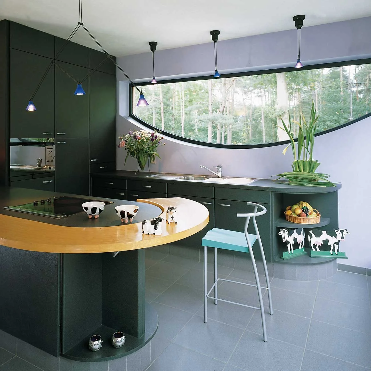 curved aluminium window in a kitchen