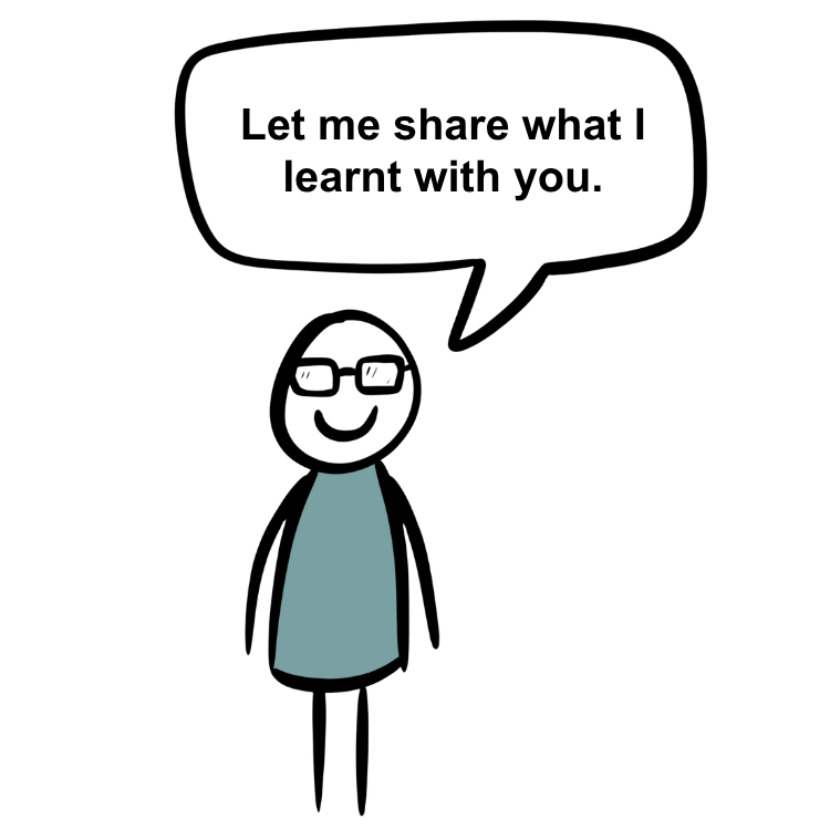 Graphic with speech bubble on sharing learnings