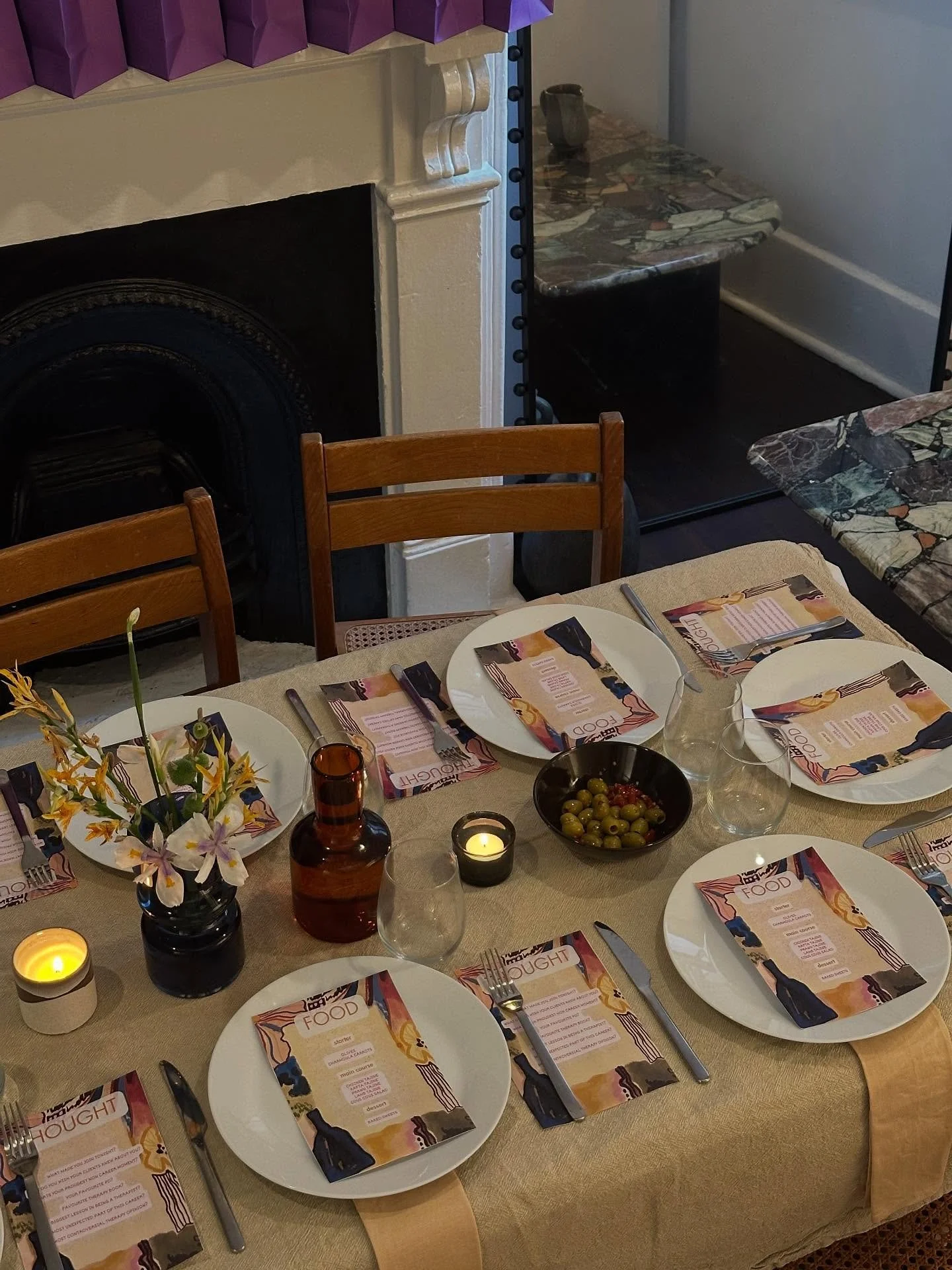 October Food For Thought 🍽️ 
A dinner series for therapists. 

Rich in conversation, new colleagues / friends, and thought. 

Delicioussss Moroccan and Algerian food (which I&rsquo;m absolutely kicking myself I didn&rsquo;t get a photo of) by my fav