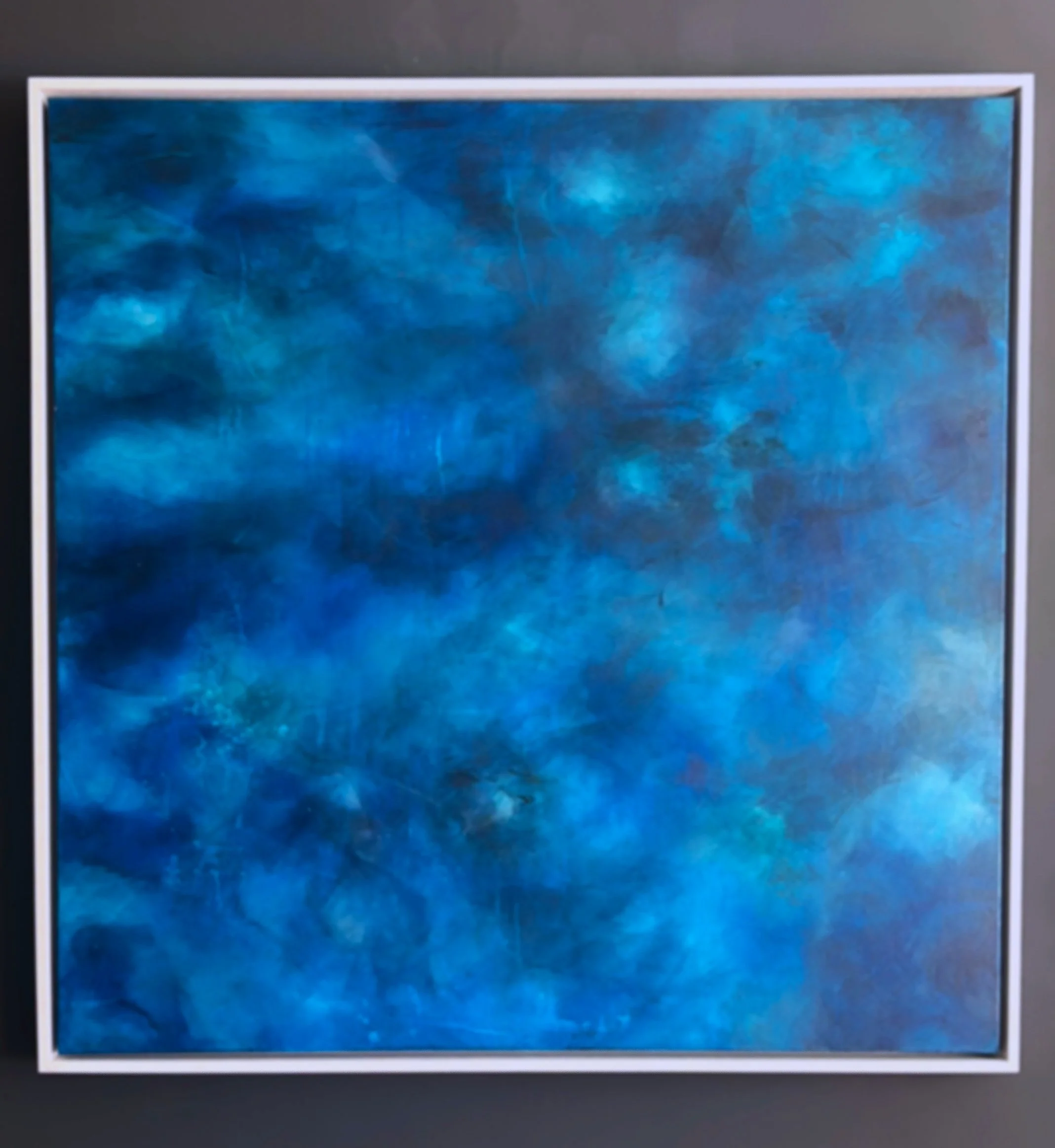 'The Intelligence of Water' (105x105cm, white wood framed)