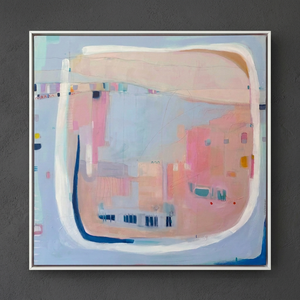 'Whisper-Sings a Dream Spell' (125x125cm, acrylic on canvas, white wood framed)