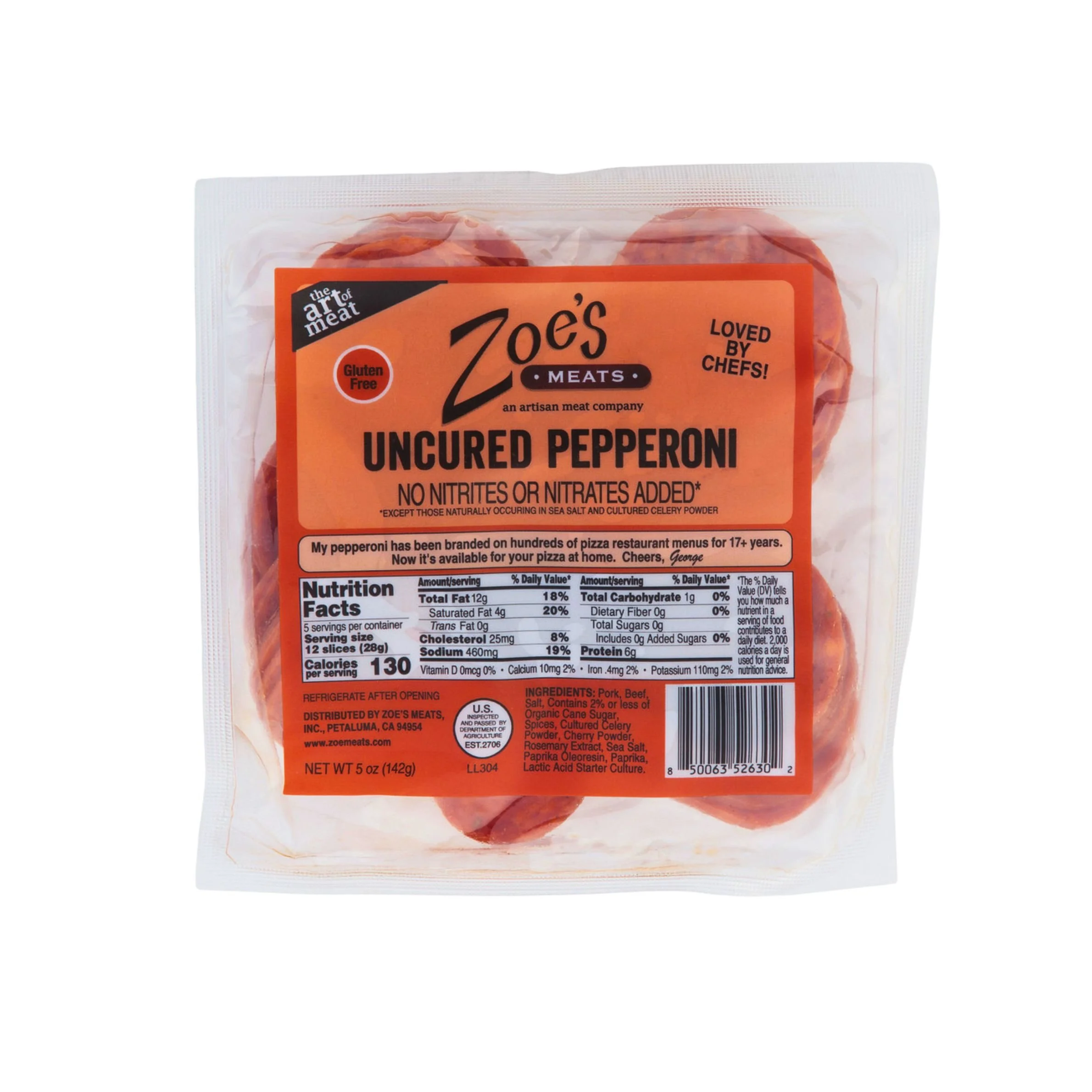 Zoe's Uncured Pepperoni, Sliced, 5oz (12 per case)
