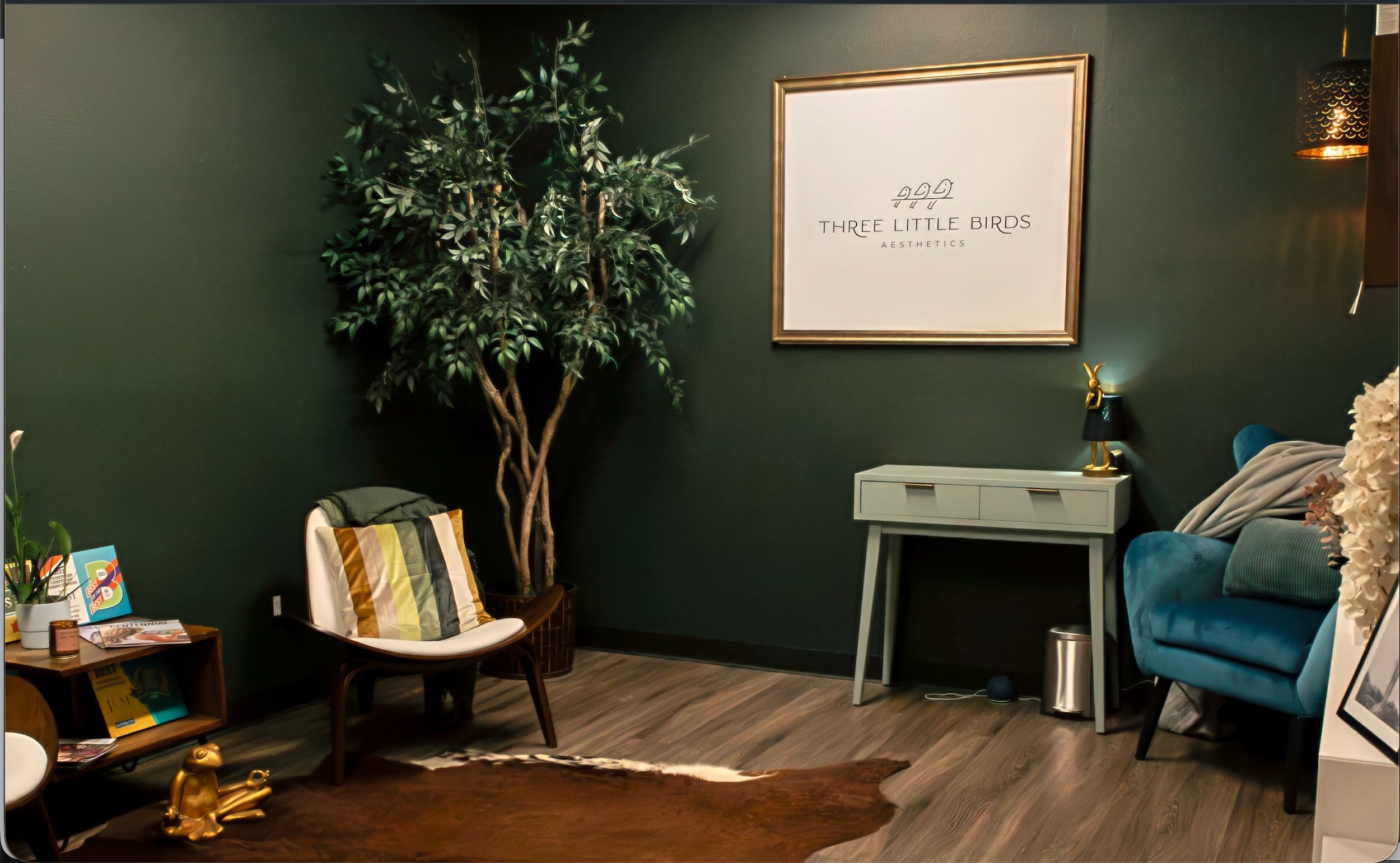 Waiting room at Three Little Birds Aesthetics