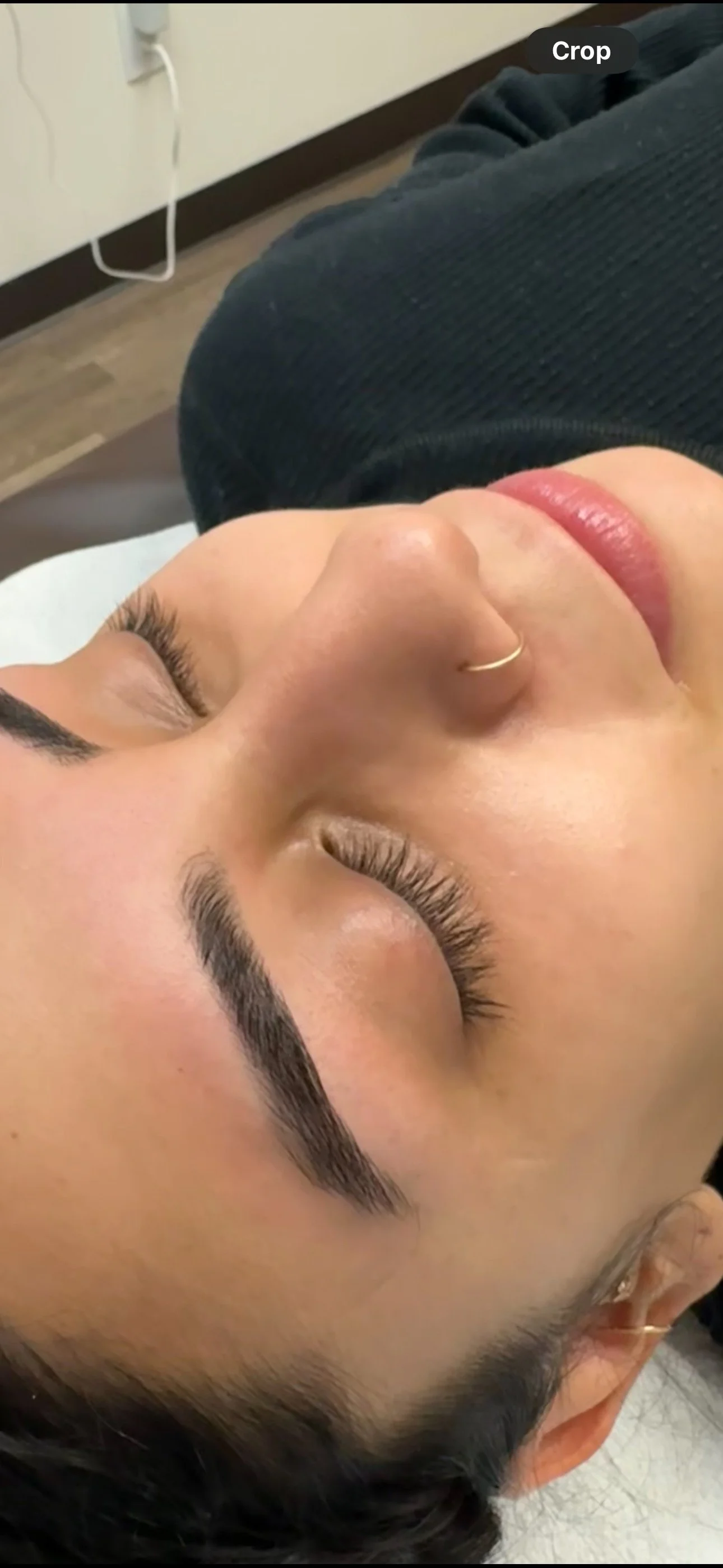 Brow lamination results showing lifted, fuller-looking eyebrows with a clean, natural shape